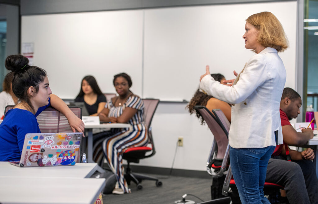 Professor Verda Blythe teaches BEL students during the Summer Term class held in the Learning Commons on Monday, August 5, 2019.